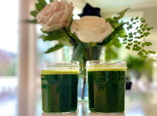 Green juices and flowers