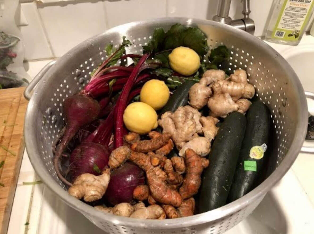 Veggies in strainer