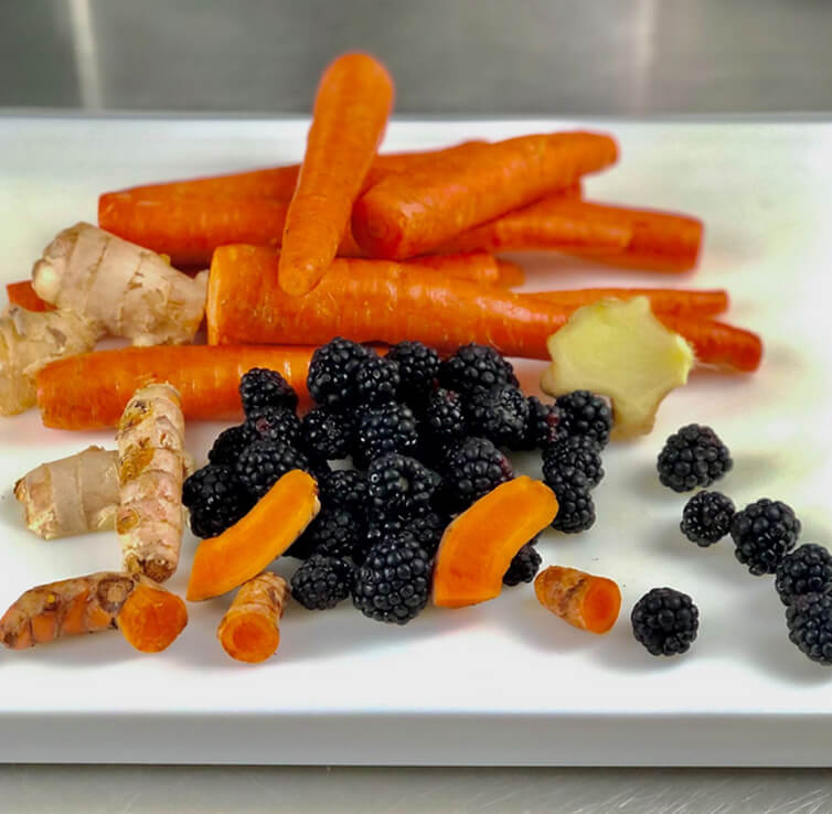 ginger, carrots, and blackberries